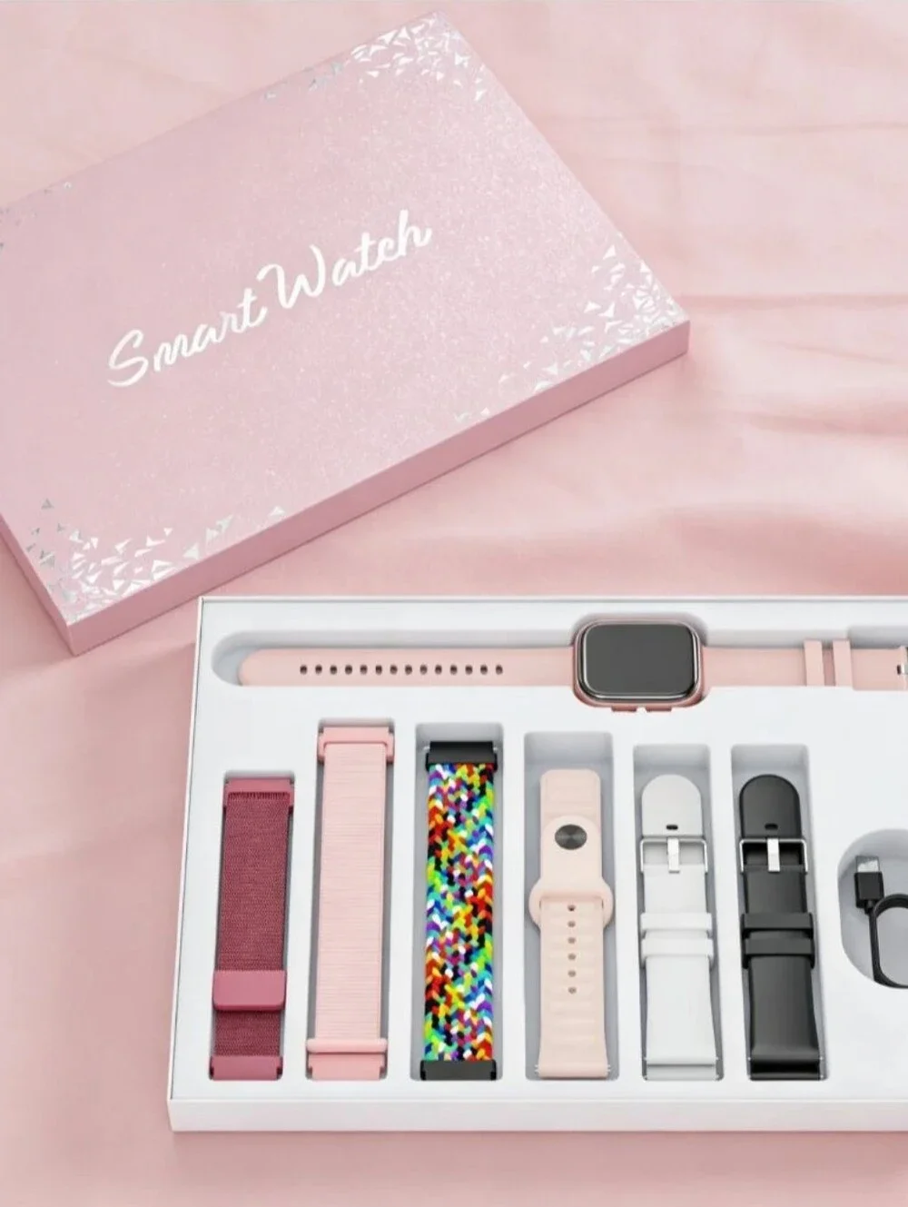 Smart Fitness Watch - Pink Silicone Strap